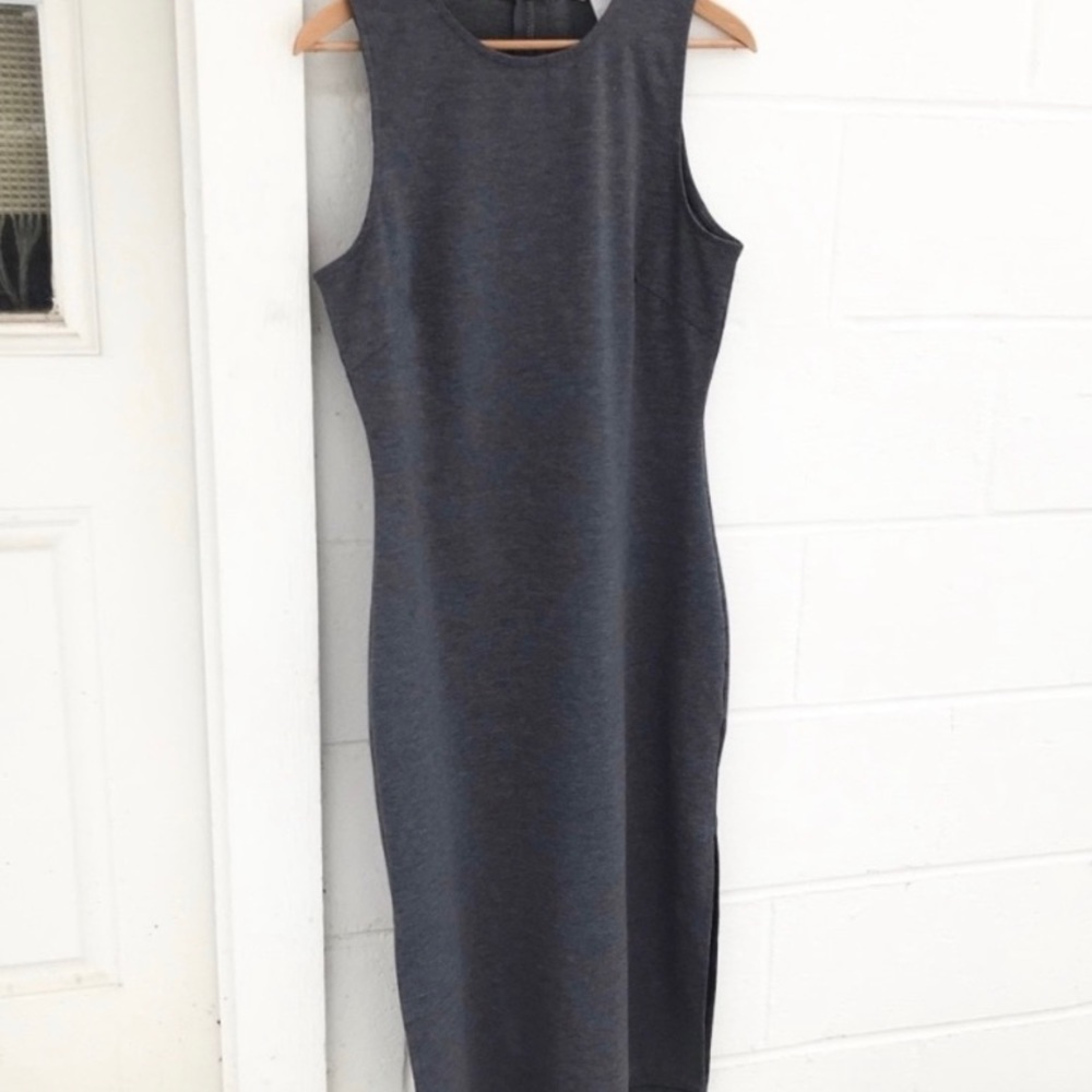 H&M Tank Bodycon Midi Slit Dress Large Grey